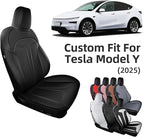 Custom Fit Seat Covers for 2025 2026 Tesla Model Y Juniper (5-Seater), Waterproof Breathable Nappa Leather, OEM Factory Style Full Set Car Seat Protectors Airbag Compatible - Black