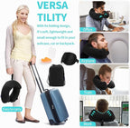 Inflatable Travel Neck Pillow for Airplane, Head Support Velvet Adult Neck Pillow for Long Flight, Kit with Eye Mask, Earplugs and Storage Bag,1, Black