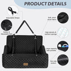 JOEJOY Dog Car Seat for Medium/Large Dogs - Reversible Dual-Sided Travel Dog Car Bed with Memory Foam, Washable Pet Booster Seat for Dogs up to 55 lbs or 2 Small Dogs, 2 Safety Leashes, Black