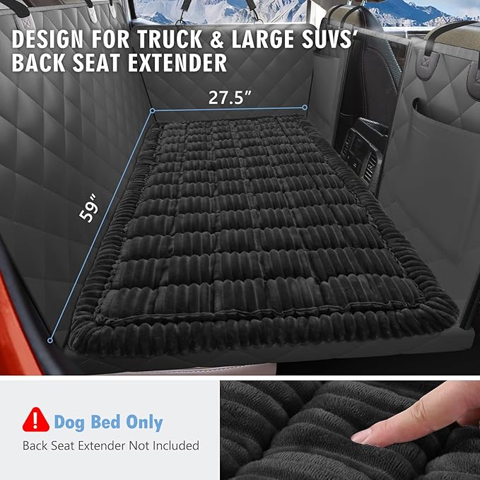 Dog Bed for Truck Back Seat Non-Slip, Truck Dog Bed Soft and Comfortable, Back Seat Pet Bed Mat for Travel, Pet Car Blanket for Backseat Extender and Seat Covers Black 59”X27.5”