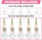 5 pcs Car Hanging Empty Glass Perfume Bottles Pendant Bottle, DIY Air Freshener Pendant, Empty Clear Glass Essential Diffuser Oil Aromatherapy, Glass Bottle Decor (Heart Shape)