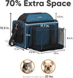 FUKUMARU Expandable Cat Carrier, 18x11x11 Soft Cat Travel Carrier, Ventilate Airline Approved Dog Carrier, Durable Small Dog Carrier with Anti-Scratch Mesh, Escape-Proof Pet Carrier for Cat, Blue