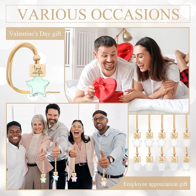 30 Pcs Star Shaped Car Fragrance Diffuser Bottle Bulk - Appreciation Gifts Set Hanging Glass Diffusers with Inspirational Message for Coworker Teacher Staff Thank You Gift (You are)