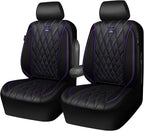 CAR PASS Piping Luxury Faux Leather Two Front Car Seat Covers, Waterproof Anti Slip Premium Automotive Seat Covers,Universal Fit for Suvs,Vans,Trucks, Armrest Airbag Compatible (Black and Purple)