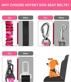 Hotsky Dog Seat Belt, Adjustable Safety Seatbelt 3-in-1 Car Harness for Dogs in Car Nylon Elastic Bungee Buffer Tether with Clip Hook Latch Buckle Swivel Zinc Alloy Carabiner(Hotpink Camo)
