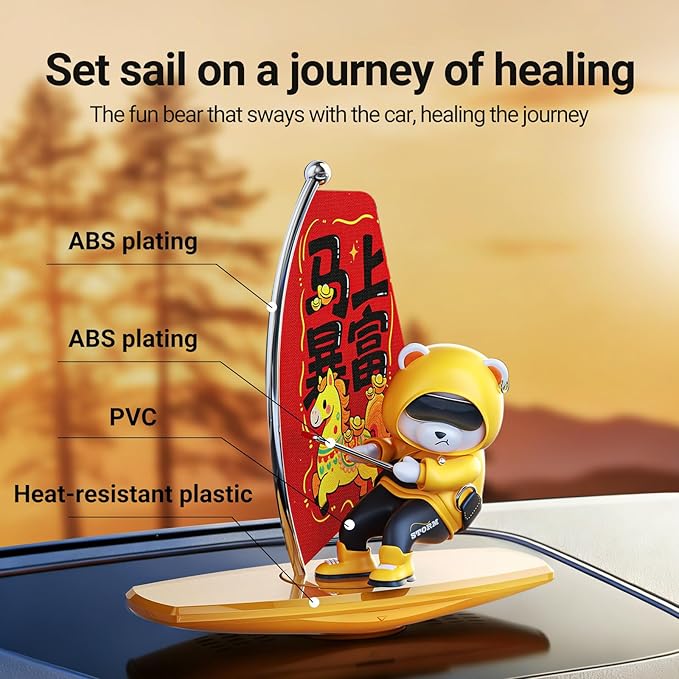 Car Air FreshenerThe Little Bear sways with the car Refillable Air Purifier for Interior Dashboard Decorations Accessories (Get Rich Quick-Yellow)