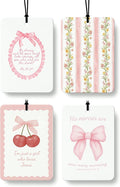 Christian Preppy Pink Cologne Car Air Freshener 4 Pcs, Coquette Pink Bow Cherry Floral Bible Verse Hanging Air Freshener for Cars Bathroom Dorm Books Decor, Cute Accessories Gifts for Women