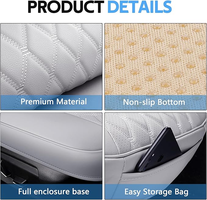 wuyaoyao Leather Car Seat Bottom Covers, Anti-Slip Front Seat Covers for Car, Auto Seat Cover Cushion Pad, Full Wrap Bottom Auto Seat Protector with Pocket Suitable for Most Vehicles (Beige)