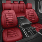 CAR PASS 3D Foam PU Leather Car Seat Covers, Universal Seat Covers Full Sets for Trucks SUV Sedan Automotive Seat Covers Armrest Airbag Compatible Waterproof Comfortable Faux Nappa Leather Burgundy