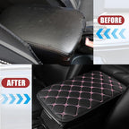 Car Center Console Cushion Pad, PU Leather Vehicle Armrest Cover Protector, Anti-Scratch Automotive Interior Arm Rest Seat Box Mat Accessories, Universal for SUV Sedan Truck (Black/Pink)
