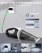 BRL Handheld Vacuum Cordless, Car Vacuum Cleaner with Powerful Suction, 2 Modes Mini Hand Vacuum, Dry & Wet, LED Light, Portable Vacuum for Car Pet Hair, Home, Office, Keyboards White Sliver