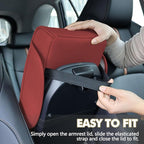Hovom Car Center Console Cover, 13.39"×7.87"×2.76" Leather Armrest Cover for Cars, Memory Foam Armrest Pillow with Pocket, Cup Holder & Phone Slot, Universal Vehicle Arm Rest Cushion Pad (Red)
