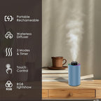 Waterless Essential Oil Diffuser with 8 Color LED Night Light, 3 Mist Levels & Timers, Portable Rechargeable Aromatherapy Diffuser for Home Car Room Studio Office, Black Metal (Blue)