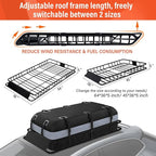 Heavy Duty Universal Rooftop Cargo Carrier Roof Rack, 64"x36"x5" Roof Rack Basket with 20 Cu.Ft Waterproof Bag, for SUV, Truck and Van, 250lbs Capacity, Corrosion Resistant (ROOF 64" and Bag)