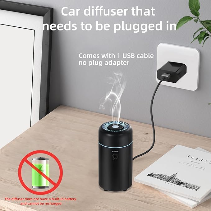 Car Aromatherapy Diffusers for Essential Oils，Mini USB Air Scent Small Humidifier with 7-LED Color Changing for Car Room Home Office Bedroom