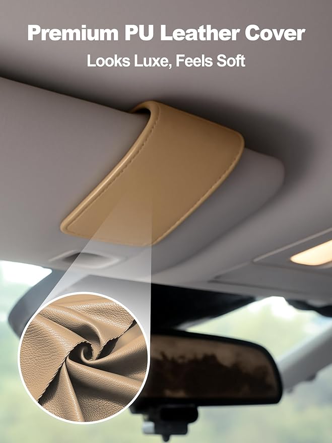 Patented Car Air Freshener Visor Clip, Compatible with Drift Air Freshener, Premium Leather, Gentle on Sun Visors, Ideal for Modern & Electric Vehicles, Khaki (Clip Only)