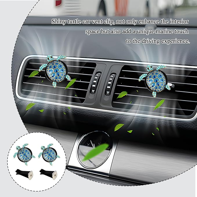Cute Turtle Themed Air Vent Clips, 2-Pack, Car Interior Accessories, Sea Turtle Decor, Unique Gift for Women, Beachy Coastal Style for Car Enthusiasts and Nature Lovers