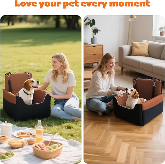 Dog Car Seat for Small/Medium Dogs Under 35lbs, Soft Booster Car Seat with Detachable Washable Cover and Cushion, Memory Foam Pet Car Seat with Safety Belt and Storage Pockets, Puppy Dog Car Bed