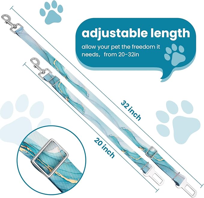 Adjustable pet cat and Dog car seat Belt，The Lanyard is Flexible and Adjustable from 20 to 33 inches(Blue Marble)