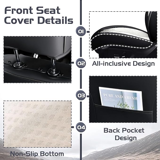 Truck Seat Covers for Ford F250 2011-2026, Waterproof Premium Leather Full Coverage Car Seat Cover, Muscle Sport Style Auto Interior Seat Cover Sets (Front Set/Black White)