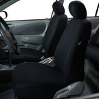 FH Group Car Seat Covers Flat Cloth Automotive Black Full Set, Rear Solid Bench Universal Fit Combo Steering Wheel Cover & Seat Belt Pads Car Seat Protector for Cars Trucks SUV Interior Accessories