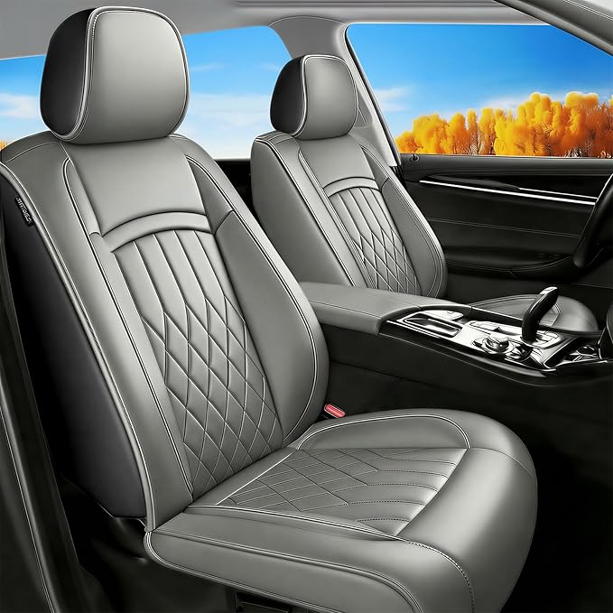Fit TSX Car Seat Covers for Acura TSX 2003-2014 - Premium Leather, Waterproof, All-Weather, Airbag Compatible, Breathable, Easy Install, Seat Protectors, Only 2 Front seat Covers, Gray