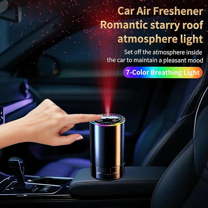 Smart Car Air Freshener Diffuser, Car Essential Diffuser with Starry Sky Projection, Auto On/Off, 3 Mode Adjustable Rechargeable Aroma Diffusers, Design for Bedroom, Office, Restrooms