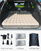 SUV Air Mattress, Inflatable Car Mattress Bottle and Phone Holder Thickened Flocking & PVC Surface Car Bed with Electric Air Pump Travel Mattress for Camping Road Trip (Grey)