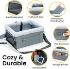 Dog Car Seat Booster for Small Pet Under 20lbs, Portable Travel Puppy Car Seat with Internal Steel Frame, Comfort Cushion & Storage Pockets, Adjustable Straps Fit Most Cars, Grey