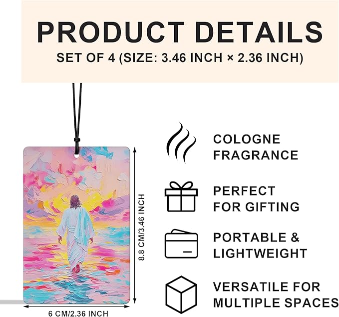 Jesus Christian Car Air Freshener 4 Pcs, Jesus and Girl Dancing Bible Verse Religious Air Freshener Hanging for Cars Books Closet Drawer, Christian Girly Car Accessories for Women Girls
