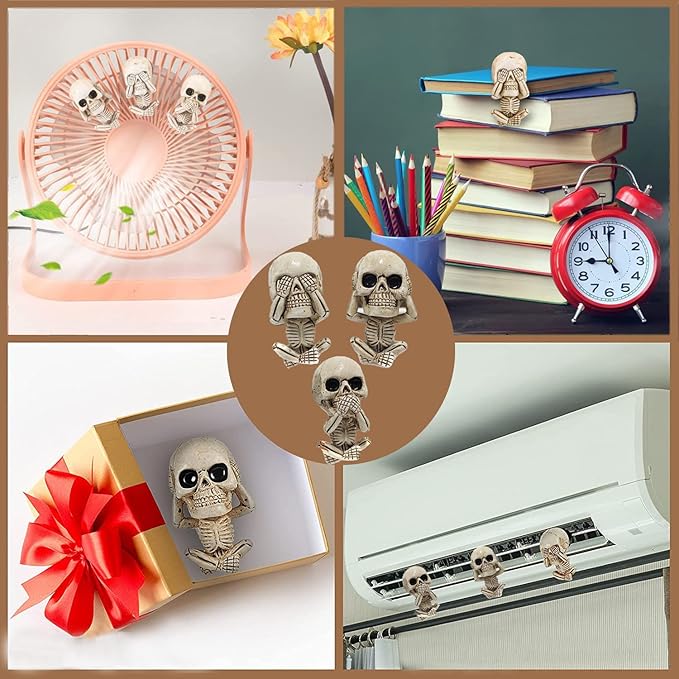 Car Air Freshener Vent Clip Men Women Car Interior Accessories 3 Pack Cute Skull Car Air Conditioner Vent Decoration, for Automotive Home Room Bathroom Christmas Halloween Gifts