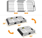 XCAR Roof Rack Basket Rooftop Cargo Carrier with Extension Black Car Top Luggage Holder 64"x 39" Universal for SUV Cars