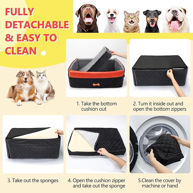 PetsHome Dog Car Seat for Medium Large Dogs, Detachable Washable Pet Booster Seat with Memory Foam Cushion, Side Pockets, 2 Clip-On Safety Leashes Pet Car Seat for Dog Up to 60 lbs/2 Small Dogs-Black