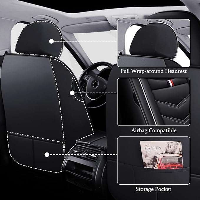 Car Seat Cover 6 Seats for Ford Explorer 2000-2026, Waterproof Durable Compatible Airbag, Premium Leather Seat Protector(6 Seats Luxury,Black White)