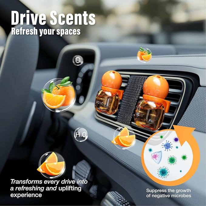 Cute Car Air Freshener 2 Pack, Lightbulb-Shaped Car Fresheners, Automotive Vent Clip, Long Lasting Scent, Essential Oils, Cute Car Accessories for Women, Orange Scent