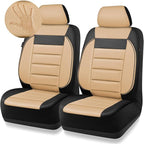 CAR PASS Faux Leather Car Seat Covers Front Seats Only, 3D Foam Support Car Seat Covers, Universal fit for Trucks Vans SUVs Sedans Automotive Comfortable, Airbag Compatible 2 Pieces Front Black Beige