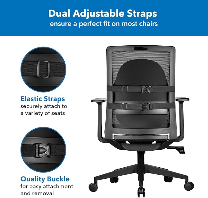 Mount-It! Office Chair Cushion, Lumbar Support Pillow for Office Chair, Back Support Pillow for Desk Chair, Gaming, Home or Car with Memory Foam Filling, Relief Back Pain Improve Posture, Black Large