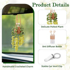 Crochet Car Air Freshener, 8ml Empty Refillable Oil Diffuser Bottle with Hanging Crochet Pink Strawberry Plant & Hanging Tools, Car Rearview Mirror Diffuser for Wall Art & Home & Office Decoration