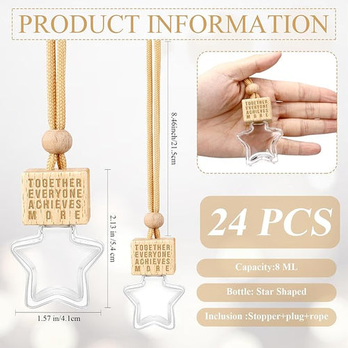 24 Pcs Star Shaped Car Fragrance Diffuser Bottle Bulk - Appreciation Gifts Set Hanging Glass Diffusers with Inspirational Message for Coworker Teacher Staff Thank You Gift (Team)