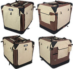 EliteField 4-Door Folding Soft Dog Crate with Curtains, Carrying Bag and Fleece Bed (2 Year Warranty), Indoor & Outdoor Pet Home (30" L x 21" W x 24" H, Brown+Beige)
