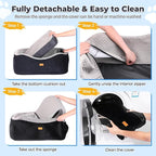 Dog Car Seat for Large Dogs up to 60 lbs or 2 Small Dogs with 4" Memory Foam, Back Seat Medium Pet Booster Seat with Triple Safety Belts, Adjustable Leashes, Detachable/Washable (Black/Gray, Large)