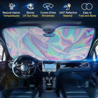 Iridescent Sun Shade for Car Windshield, Foldable Universal Car Windshield Upgrade Sunshade Enhanced UV Rays Reflective Sun Visor Shade Keeps Vehicle Cool