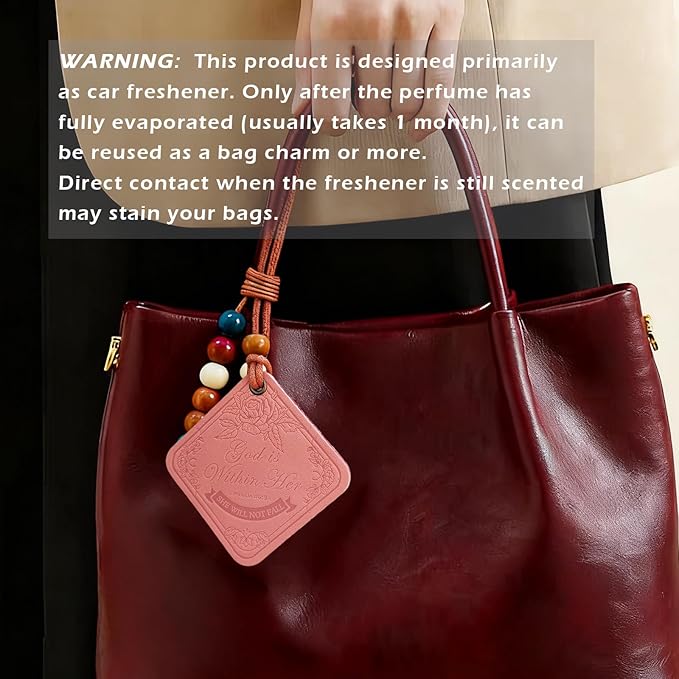 Leather Rearview Mirror Accessories Bible Verse She will not Fall Religious Gifts for Women New Car Smell Leather Car Air Freshener Hanging Bag Charms for Handbags