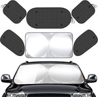 Tallew 6 Pack Car Window Shades for Baby, Include Front Rear Side Sun Visor Windshield Shade Cling Sunshade with Suction Cups for UV Protection(63 x 34 Inch)