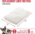 Sherpa Replacement Liners for Travel Pet Carriers - Soft Absorbent Dog Kennel Pad with Waterproof Backing, Machine Washable Dog Crate Pads, 14.5x9.75in - 2 Pack, White, Small