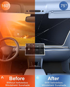 helloleiboo 𝟮𝟬𝟮𝟲 𝗨𝗽𝗴𝗿𝗮𝗱𝗲𝗱 Car Windshield Sun Shade Umbrella 53" x 30" – Foldable Sun Shade with 5-Layer Vinyl Coating, Reflective Heat & UV Protection, Fits Compact Cars & Small Sedans