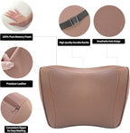 Car Headrest Pillow Memory Foam Breathable Removable Leather Cover Premium Seat Support Head Neck Cushion for Driving Traveling Home Office, Brown, 2 Pack