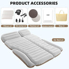 KMZ SUV Air Mattress Double Sided Thickened Flocking Car Bed – Portable Inflatable Mattress Pad for Camping & Travel with 2 Pillows & Electric Pump (Off-White and Coffee)