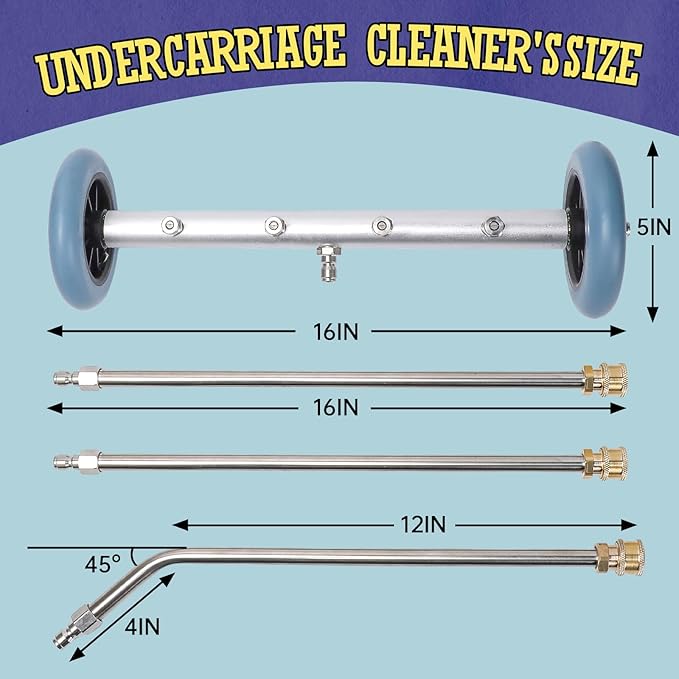 16 Inch Undercarriage Pressure Washer Attachment, Pressure Washer Undercarriage Cleaner, Under Car Washer Attachment with 3 Extension Wand, 4000 PSI