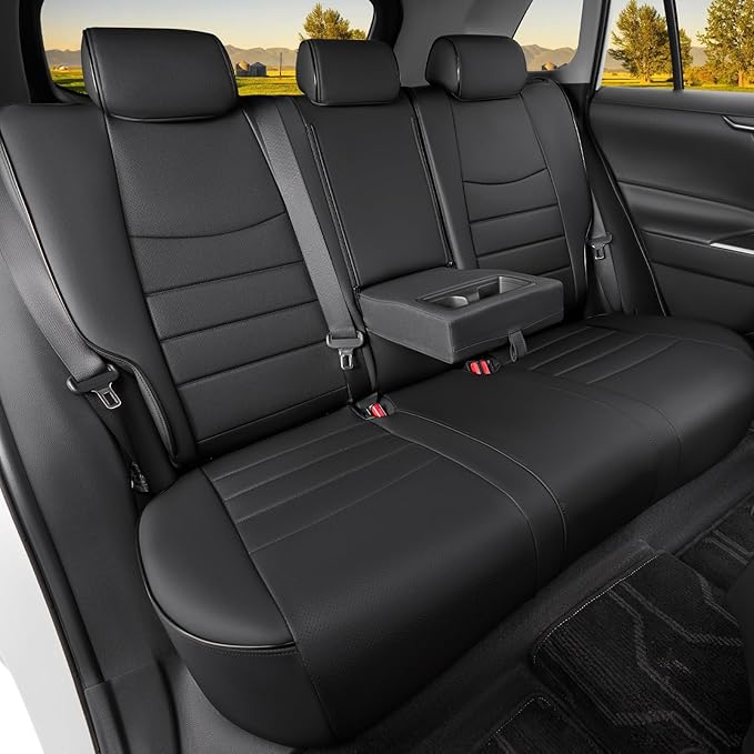 HKZ Fit RAV4 Car Seat Covers Set for 2019 2020 2021 2022 2023 2024 2025 Toyota RAV4 Gasoline Model LE,XLE,XLE Premium,Limited - 5 Seats Full Set Leather(Black)